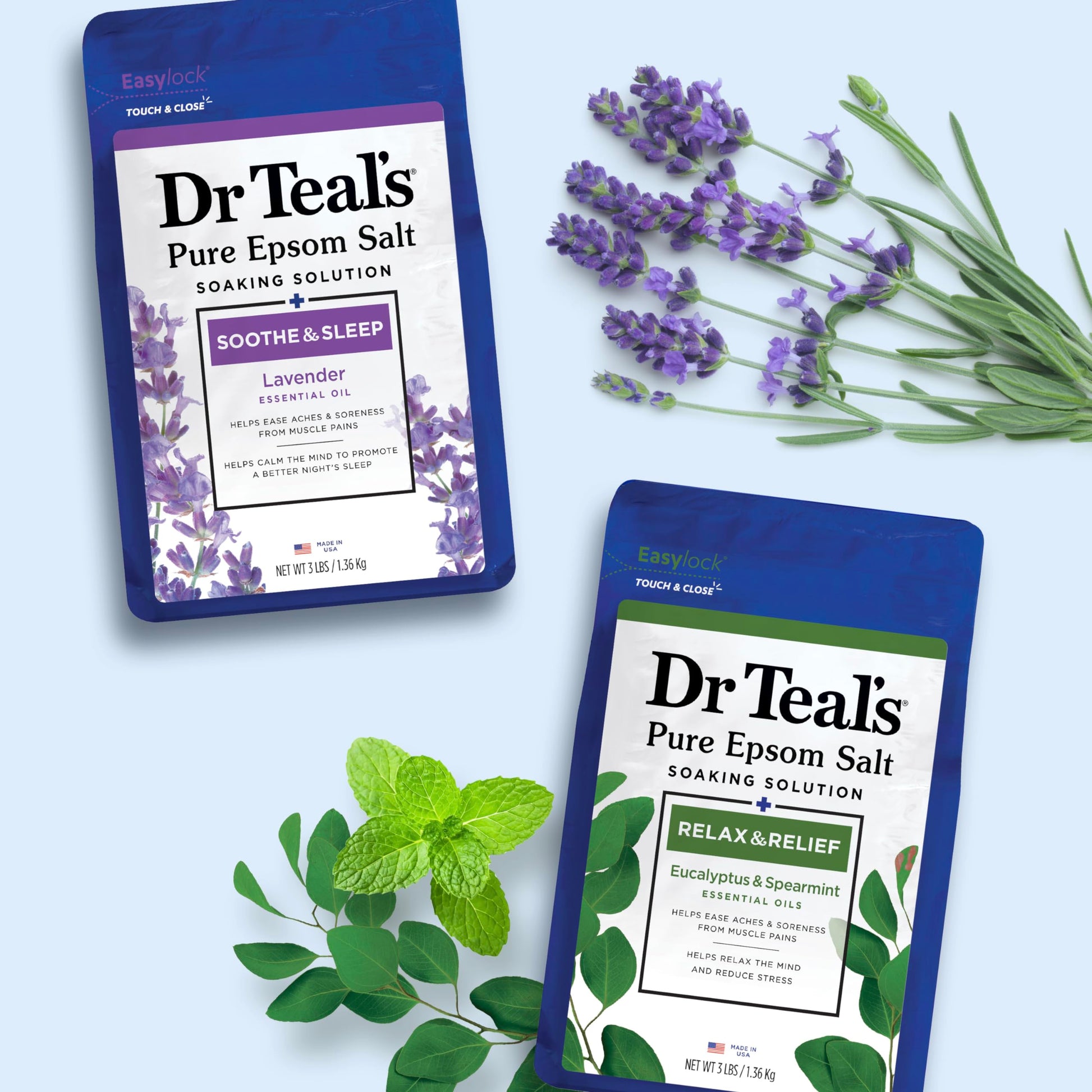 Dr Teal's - Paquete de sal pura de Epsom, lavanda y eucalipto, 3 libras (paquete de 2)