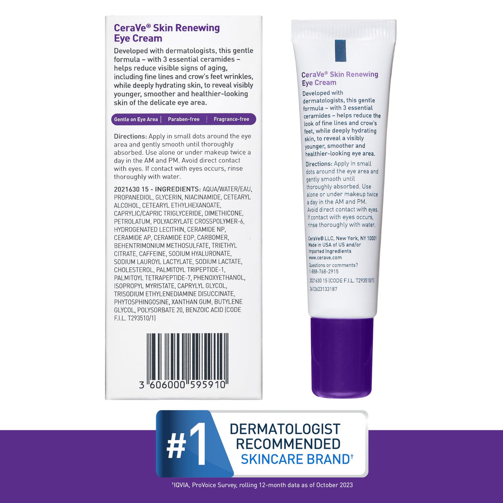CeraVe - Crema renovadora para el contorno de ojos, antiarrugas, con péptidos, cafeína y niacinamida, para arrugas y patas de gallo, sin parabenos y probada por oftalmólogos