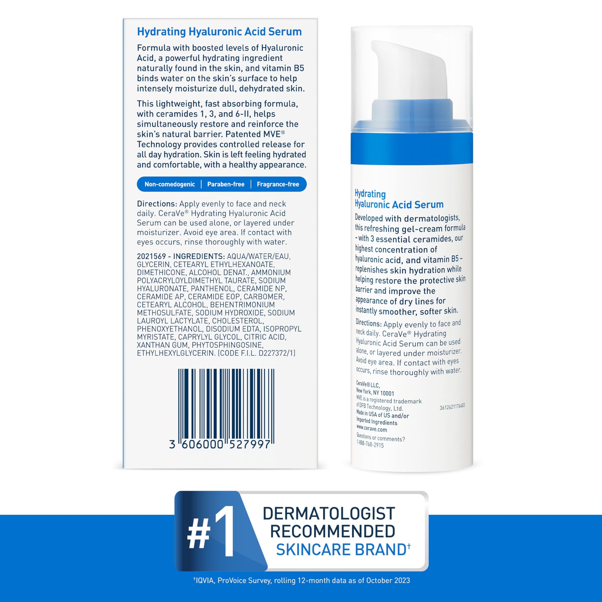 Cerave - Suero de ácido hialurónico para la cara con vitamina B5 y ceramidas, suero facial hidratante para piel seca, sin fragancia, 1 onza