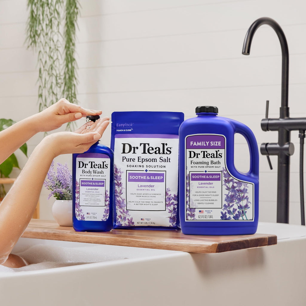 Dr Teal's - Baño espumoso con sal pura de Epsom, calma y duerme con lavanda, 62.5 onzas líquidas