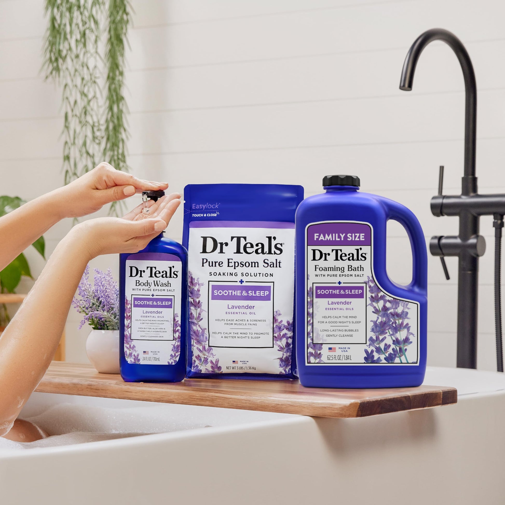 Dr Teal's - Baño espumoso con sal pura de Epsom, calma y duerme con lavanda, 62.5 onzas líquidas