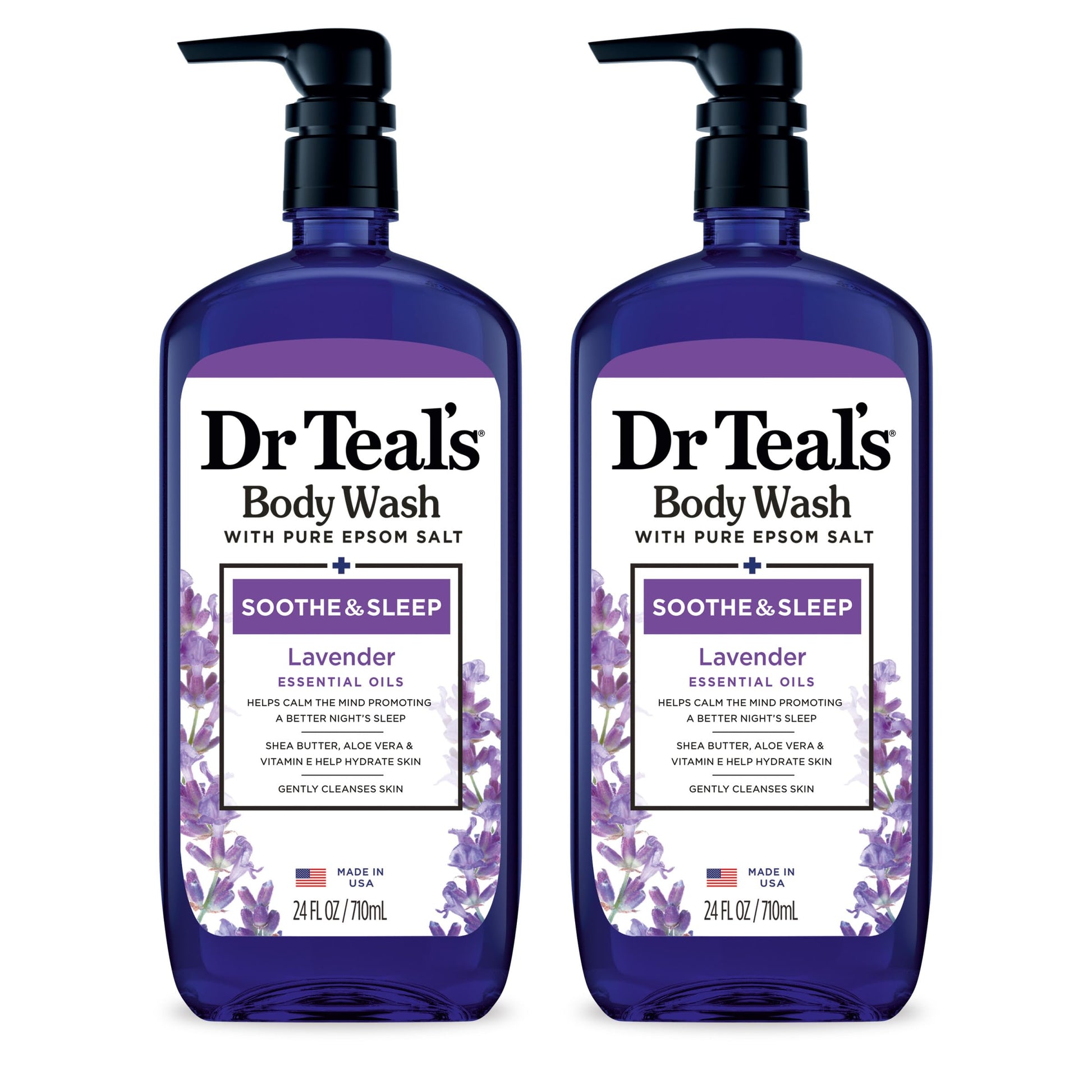 Dr Teal's - Gel de baño con sal pura de Epsom, calma y duerme con lavanda, 24 onzas líquidas (paquete de 2)