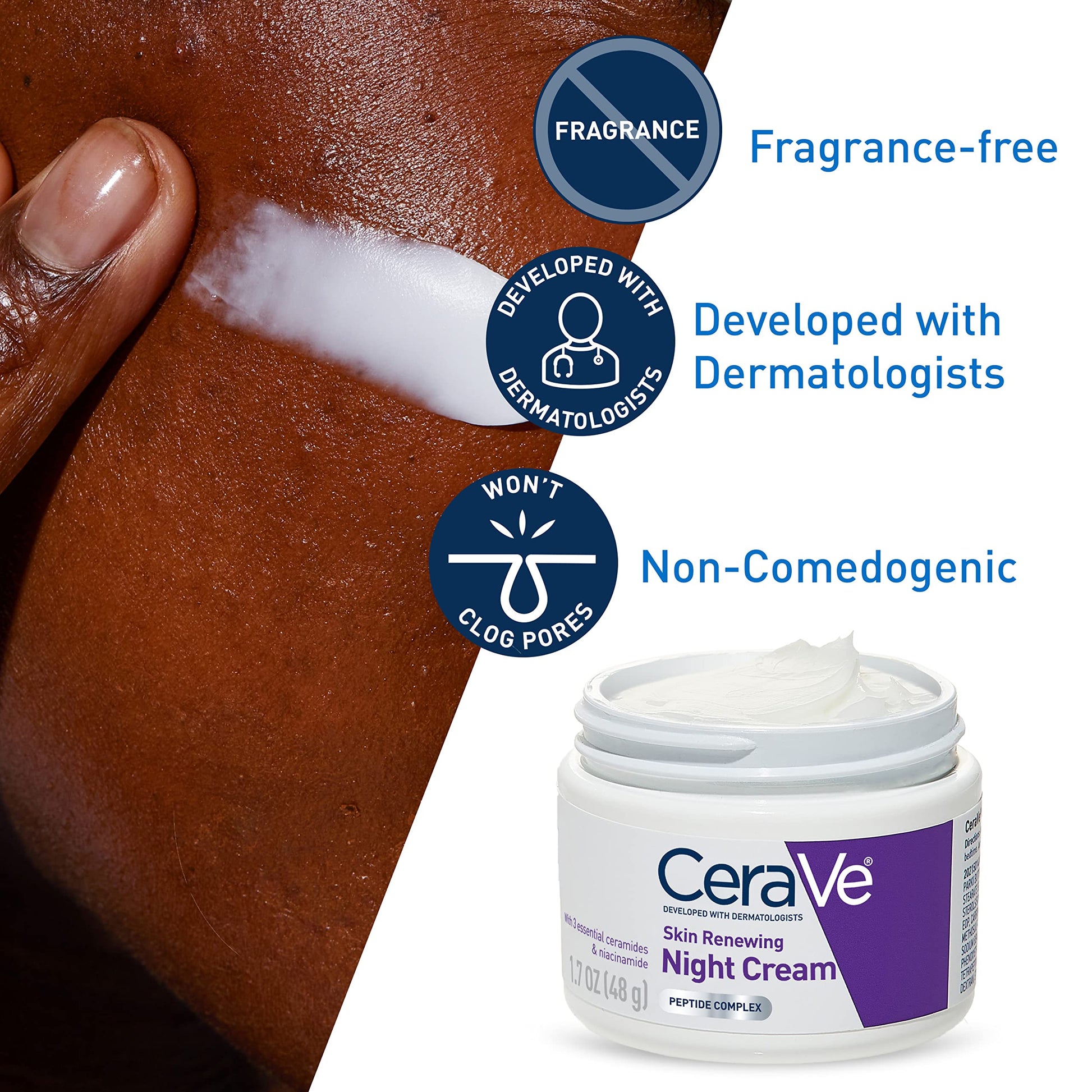 CeraVe - Crema de noche renovadora para la piel, hidratante facial con niacinamida, complejo peptídico y ácido hialurónico, 50 ml (el envase puede variar).