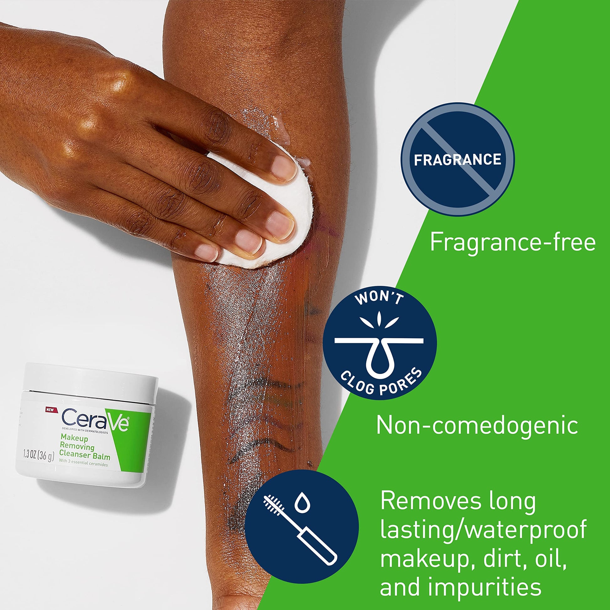 CeraVe - Bálsamo limpiador de maquillaje, removedor de maquillaje impermeable con ceramidas y aceite de jojoba a base de plantas para nutrir e hidratar, no comedogénico y sin fragancia, 1.3 onzas